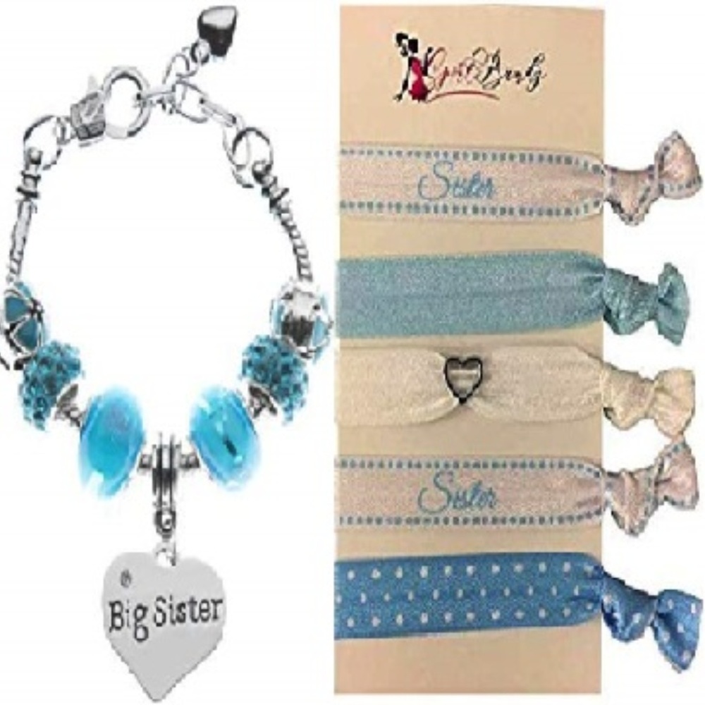 Big Little Sister Bracelet and Hair Tie Set Blue 5